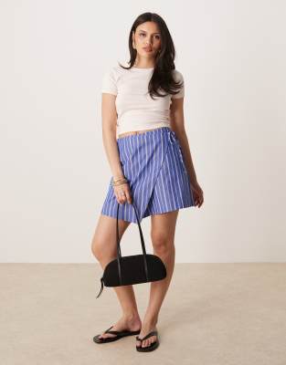 Gina Tricot mini wrap skirt in blue and white stripe - view 1