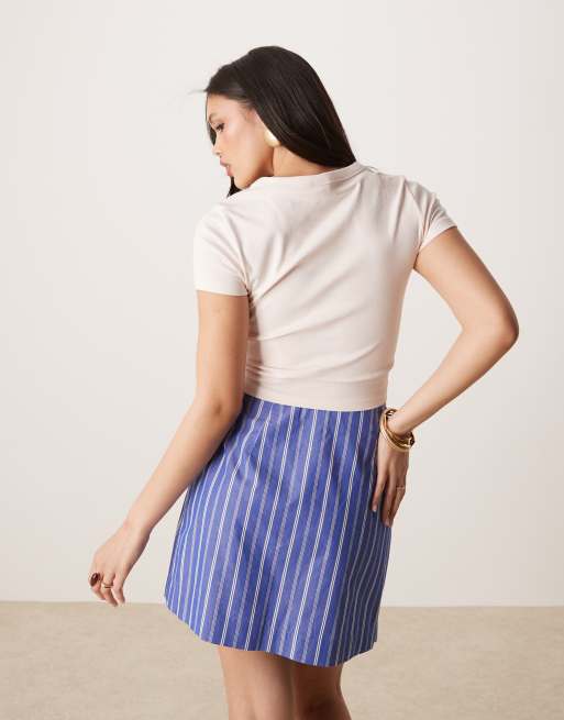Gina Tricot mini wrap skirt in blue and white stripe | ASOS