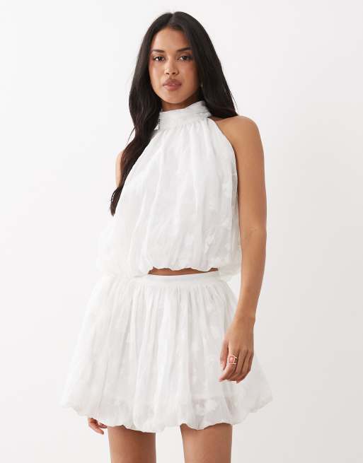 Gina Tricot - Minifalda blanca abullonada con estampado floral (parte de un conjunto), 2 de 5