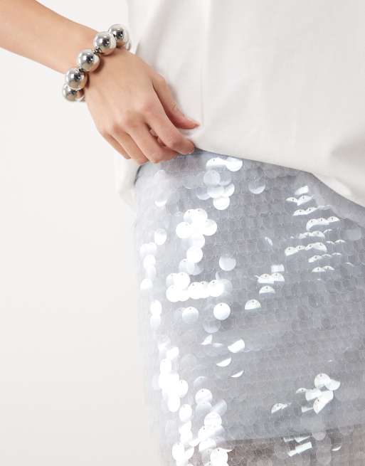 Gina Tricot - Minigonna blu chiaro con paillettes, 3 di 5