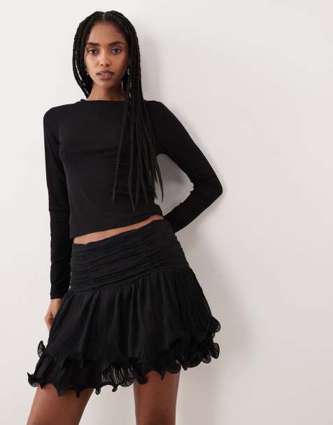 Gina Tricot - Minigonna nera con bordi smerlati - view 1