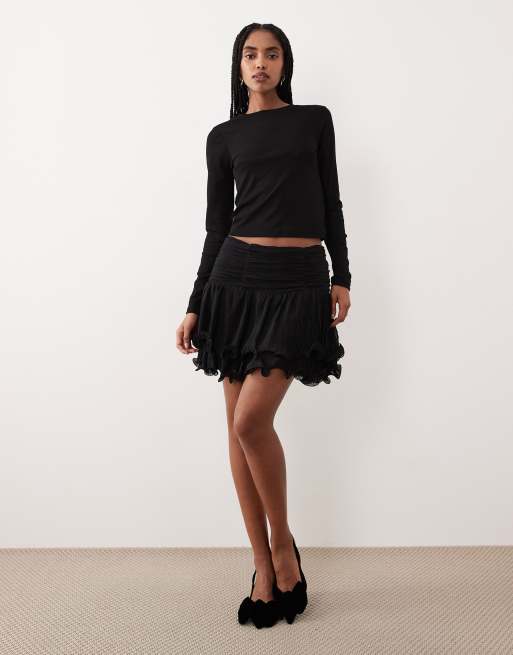 Gina Tricot - Minigonna nera con bordi smerlati, 2 di 5