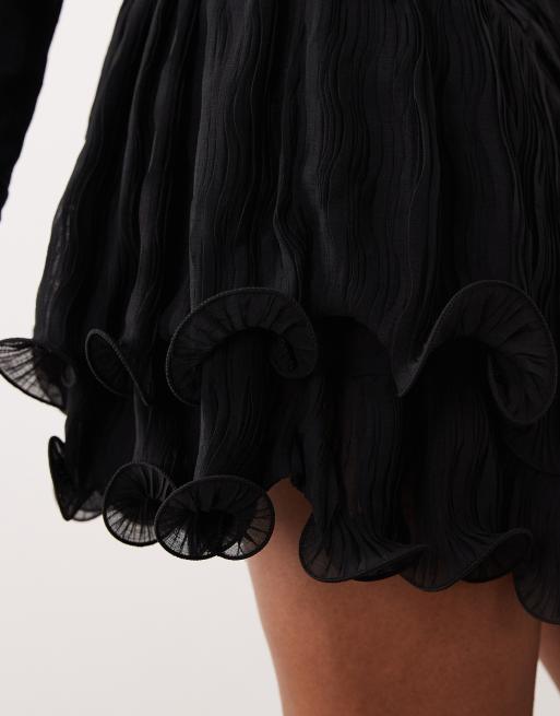 Gina Tricot - Minigonna nera con bordi smerlati, 5 di 5