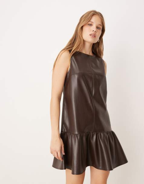 Gina Tricot – Minikleid aus Kunstleder in Braun - view 1