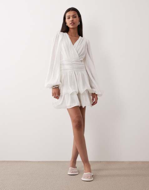 Gina Tricot – Minikleid in Cremeweiß mit V-Ausschnitt und weiten Ärmeln - view 1