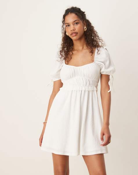 Gina Tricot – Minikleid in Weiß mit kurzen Puffärmeln - view 1