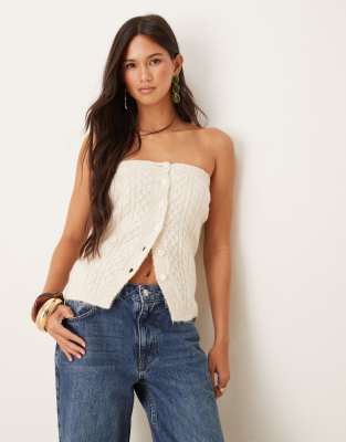 Gina Tricot Mix And Match Cable Knit Tube Top In White