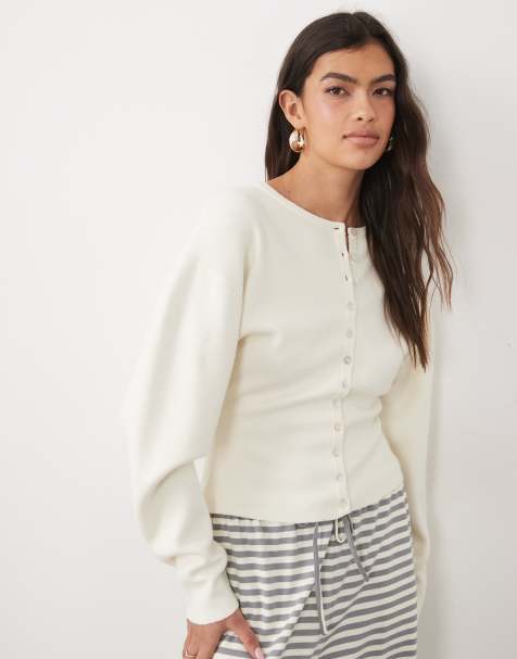 Gina Tricot Mix and Match cardigan in maglia aderente da casa color crema - view 1