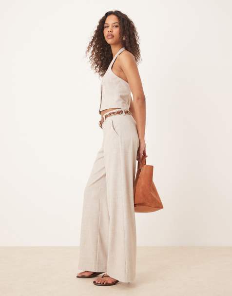 Gina Tricot mix and match co-ord halterneck tailored waistcoat vest and trousers in beige melange - view 1