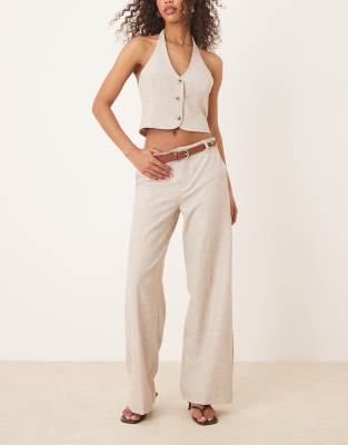 GINA TRICOT Gina Tricot mix and match co-ord wide leg suit tailored trousers in beige melange-Neutral
