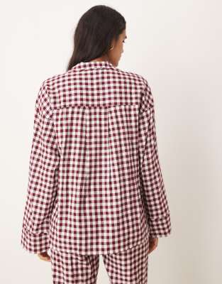 Gina Tricot Mix And Match Flannel Pajama Long Sleeve Shirt In Red
