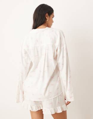 Gina Tricot Mix And Match Flannel Pajama Long Sleeve Shirt In White