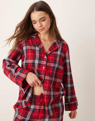 mix and match flannel pajama shirt top in red check