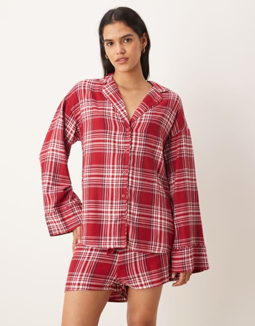 Gina Tricot mix and match flannel pajamas in red check, 2 of 3