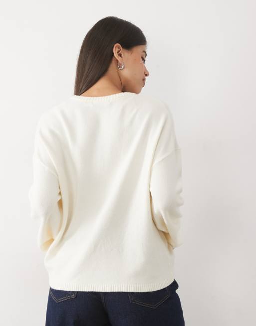 Gina Tricot Mix and Match gestrickter Loungewear-Pullover in Cremeweiß, 4 von 4