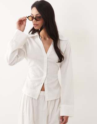 Gina Tricot Mix And Match Linen Mix Shirt In White