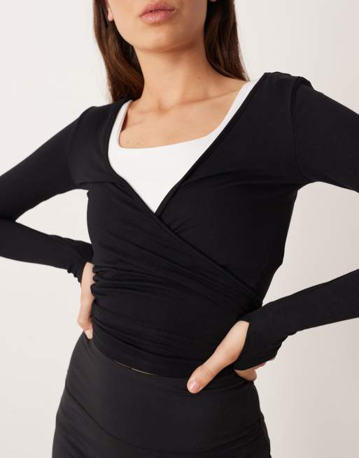 Gina Tricot mix and match long sleeve soft wrap cardigan in black