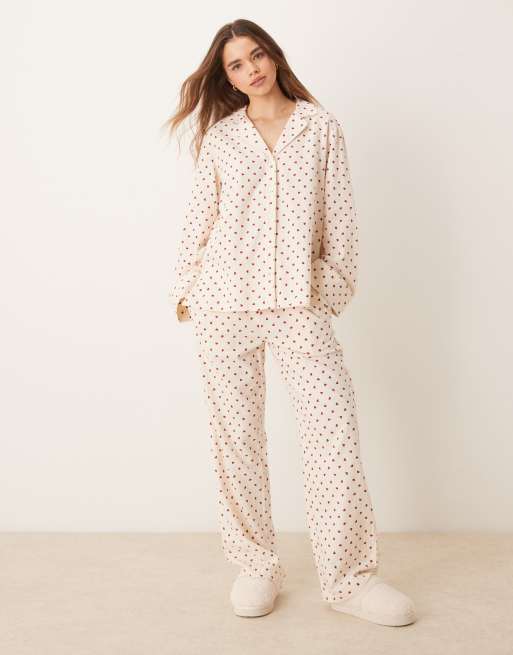 Gina Tricot Mix and Match lounge pyjama pants in red and cream heart print