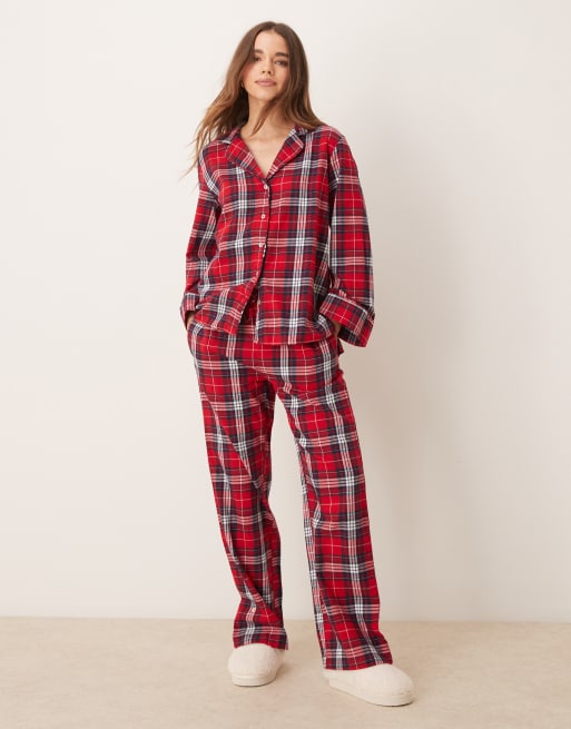 Gina Tricot – Mix and Match – Lounge – Pyjamahose aus Flanell in Rot kariert