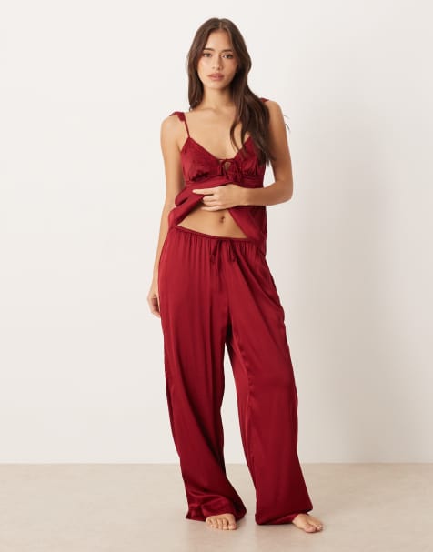 Gina Tricot - Mix and Match - Pantaloni del pigiama in raso color bordeaux - view 1
