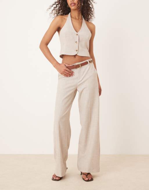 Gina Tricot - Mix and Match - Pantaloni sartoriali da abito a fondo ampio color beige mélange in coordinato