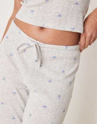 GINA TRICOT MIX AND MATCH POINTELLE EMBROIDERED EDGE COTTON PAJAMA BOTTOMS WITH BLUE BOWS 