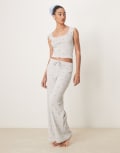 [GINA TRICOT] Gina Tricot Mix and Match pointelle embroidered edge cotton pyjama bottoms with blue bows in grey melange XL Grey melange