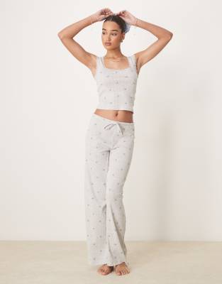 GINA TRICOT MIX AND MATCH POINTELLE EMBROIDERED EDGE COTTON TANK TOP WITH BLUE BOWS 
