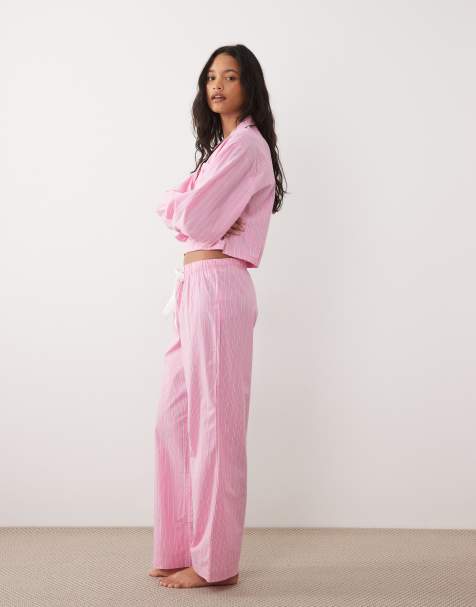 Gina Tricot mix and match poplin pyjamas bottoms in pink stripe - view 1