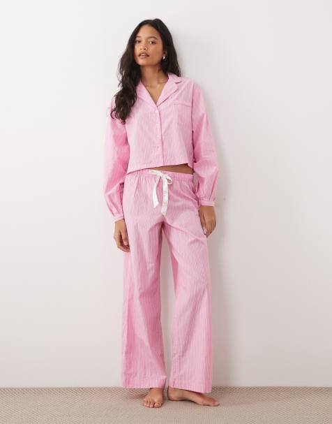 Gina Tricot mix and match poplin pyjamas in pink stripe - view 1