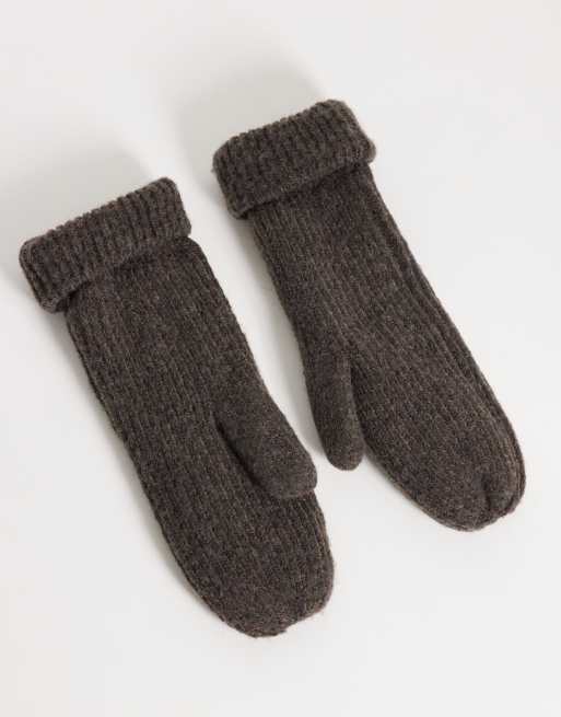 Gina Tricot mix and match rib mittens in brown, 3 of 3