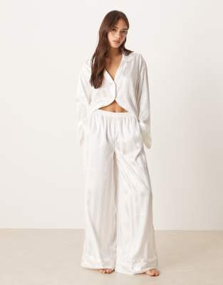 Gina Tricot Mix And Match Satin Lounge Pajama Pants In White
