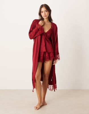 Gina Tricot Mix And Match Satin Lounge Robe In Red