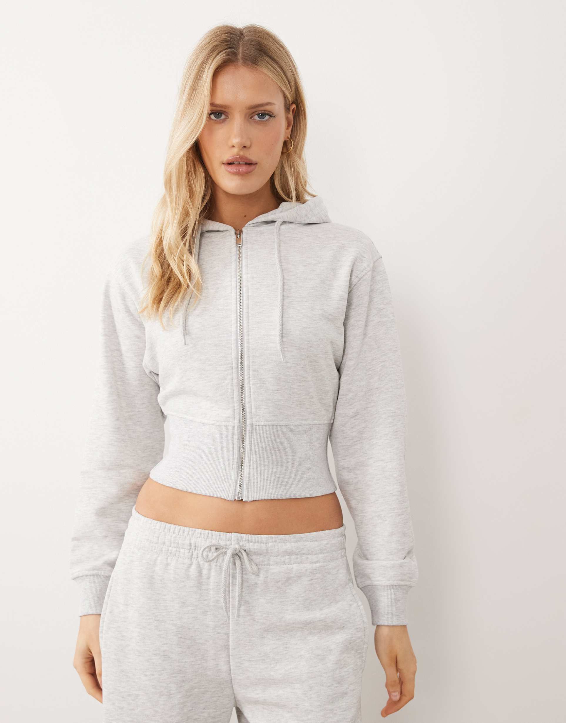 gina tricot mix and match slim fit zip hoodie in light gray melange