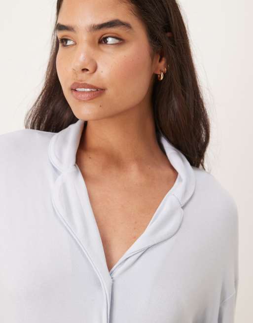 Gina Tricot mix and match soft long sleeve pyjamas shirt in light blue, 2 of 4