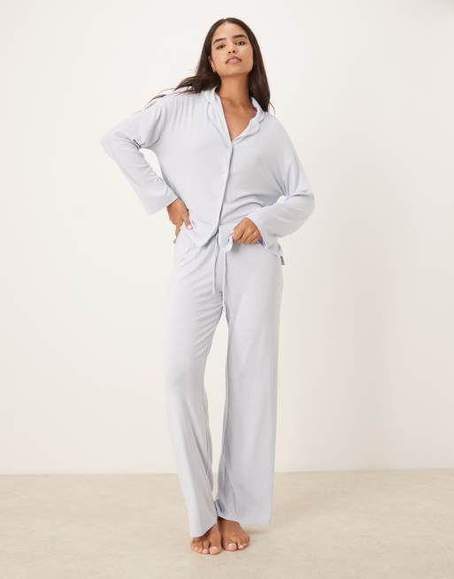 Gina Tricot mix and match soft long sleeve pyjamas shirt in light blue, 4 of 4