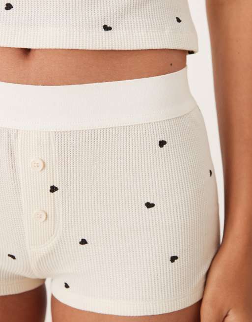 Gina Tricot mix and match soft pyjamas shorts in white with black hearts, 2 of 5