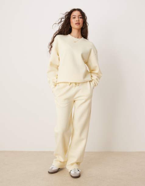 Gina Tricot mix and match straight leg sweatpants in buttermilk yellow - view 1