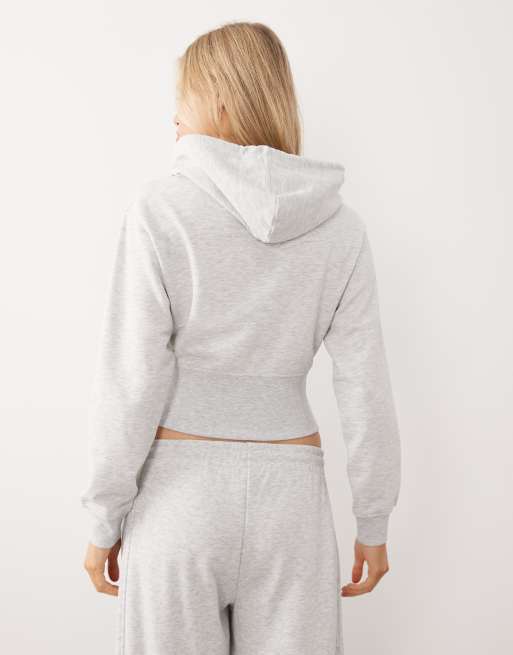 Gina Tricot - Mix and Match - Sweat à capuche ajusté à fermeture éclair - Gris clair chiné, 3 de 4