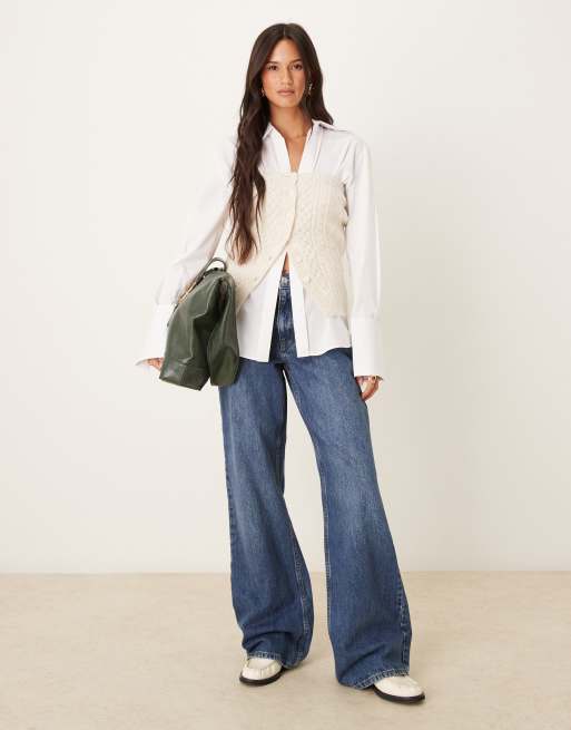 Gina Tricot - Mix and Match - Top a fascia in maglia a trecce crema avorio