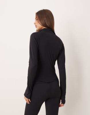 Gina Tricot Mix And Match Yoga Athletic Seamless Zip Up Jacket In Black
