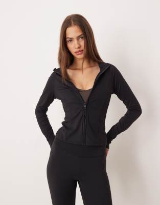 Gina Tricot mix and match yoga sports seamless zip up jacket in black