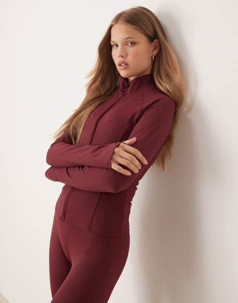 Gina Tricot mix and match yoga sports seamless zip up jacket in burgundy - view 1