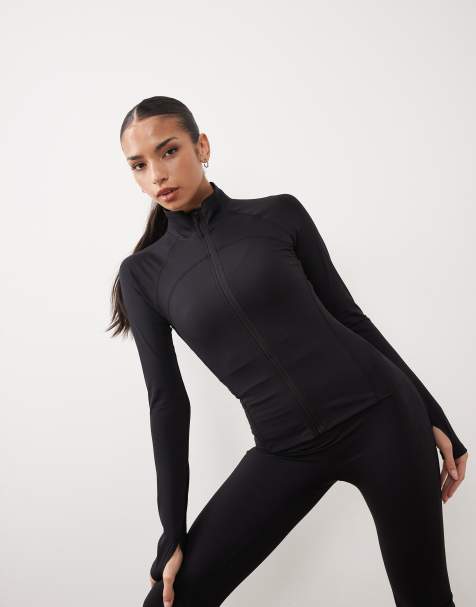 Gina Tricot mix and match zip up yoga jacket in black - view 1