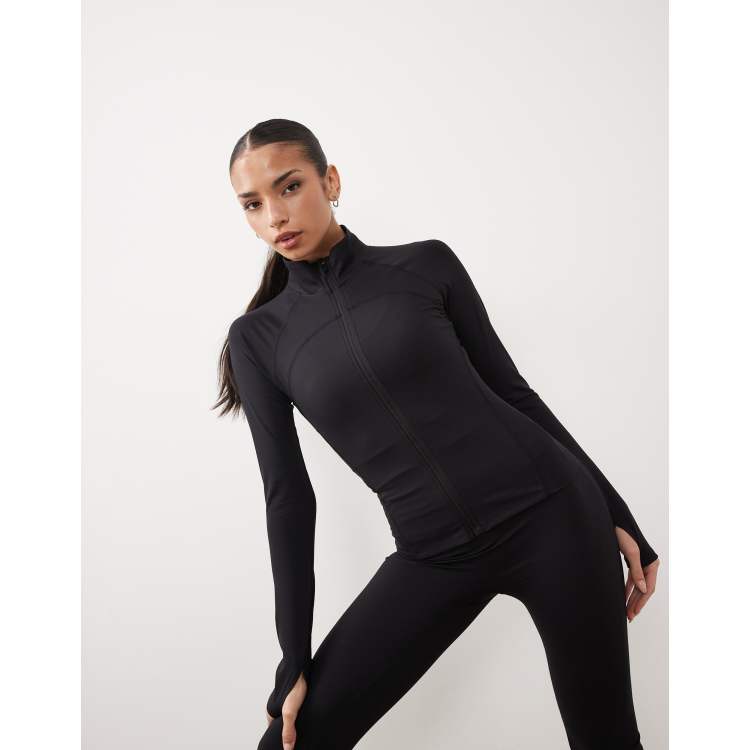 Gina Tricot mix and match zip up yoga jacket in black | ASOS