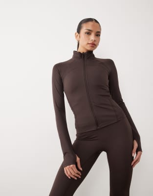 Gina Tricot Mix And Match Zip Up Yoga Jacket In Brown