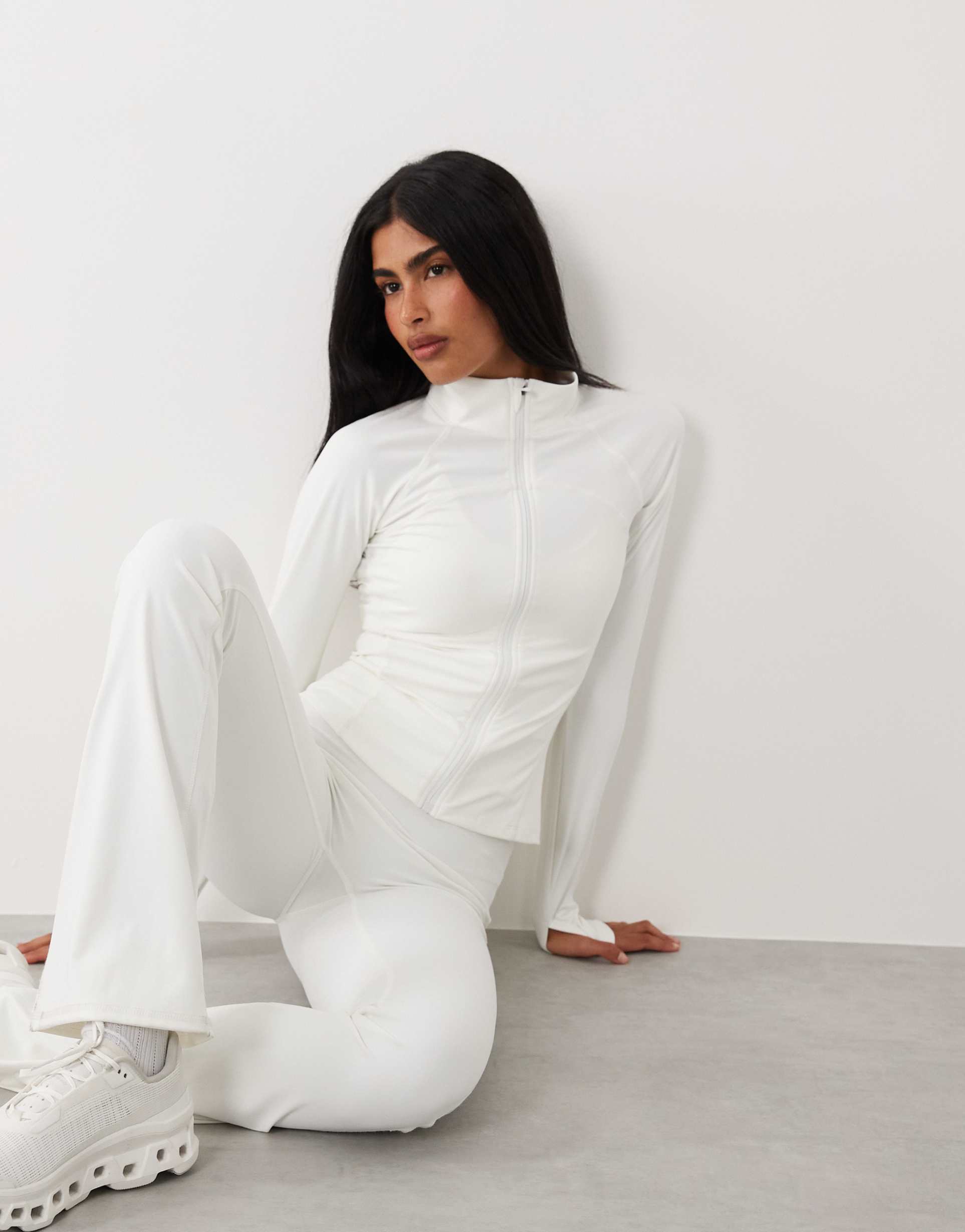gina tricot mix and match zip-up yoga jacket in off-white