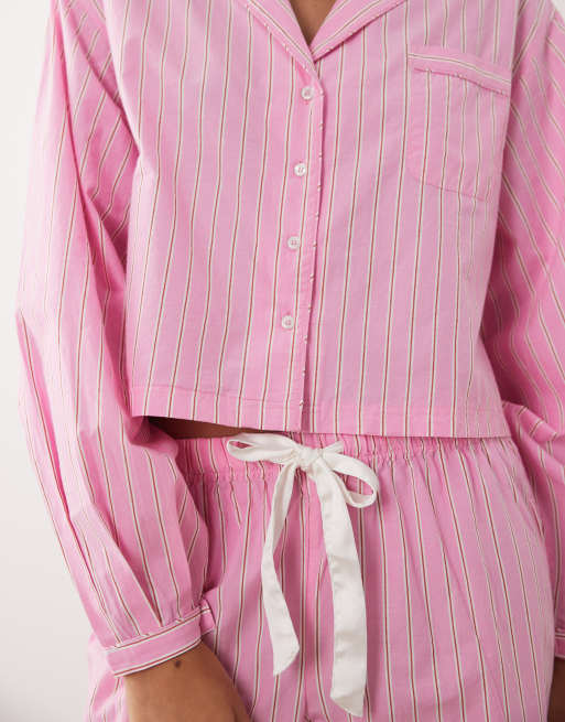 Gina Tricot - Mix en match - Gestreept poplin pyjamashirt in roze, 2 van 4