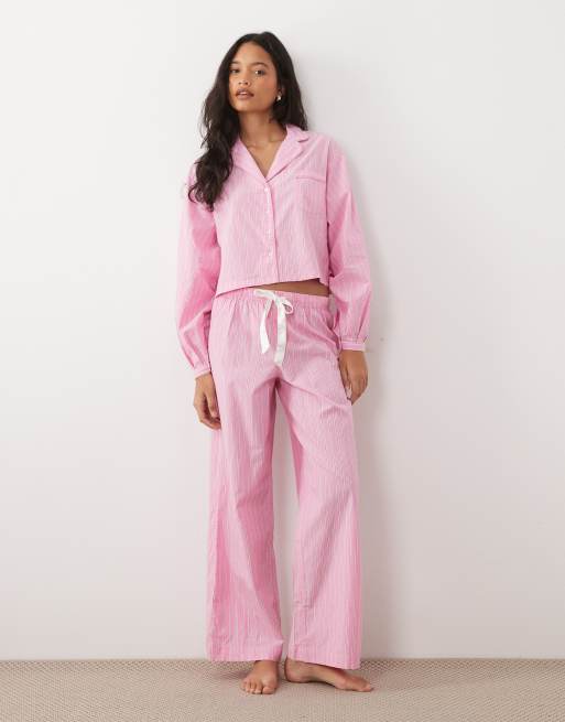 Gina Tricot - Mix en match - Gestreept poplin pyjamashirt in roze, 3 van 4