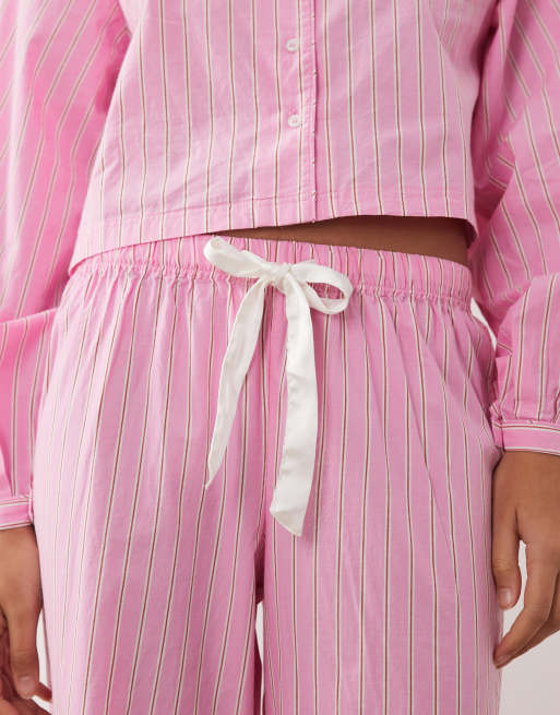 Gina Tricot - Mix en match - Gestreepte poplin pyjamabroek in roze, 4 van 4